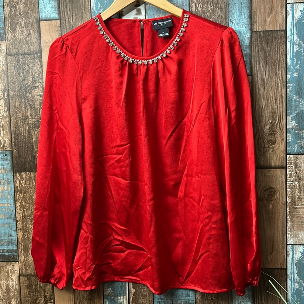 Liz Claiborne red embellished neck fancy top